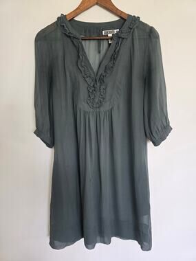 Quiksilver 100% Silk Polka Dot Ruffle Mini Dress Gray Size: L Sheer